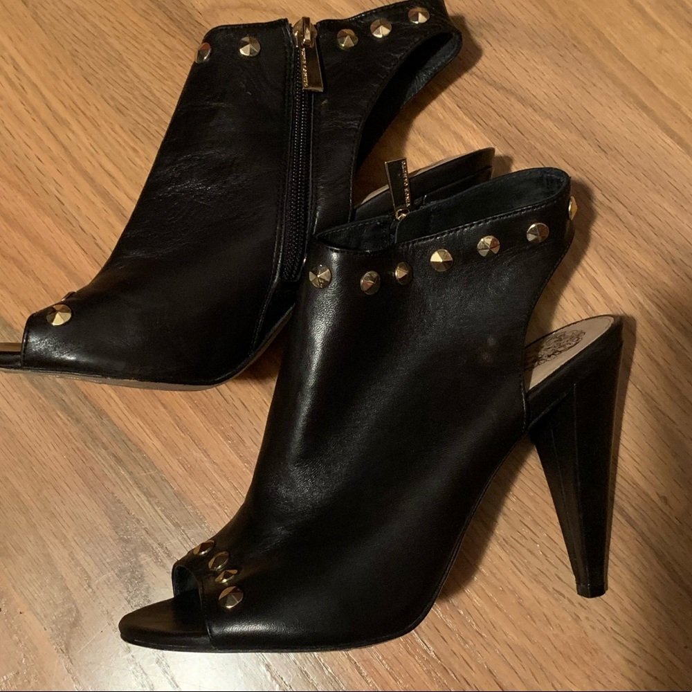 Vince Camuto gold stud peep toe booties